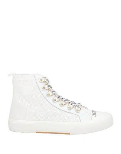 Love Moschino Woman Sneakers White Size 8 Textile Fibers, Leather