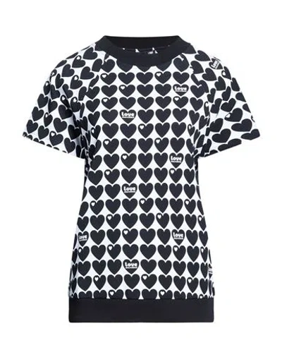 Love Moschino Woman Sweatshirt Black Size 10 Cotton, Elastane In Multi