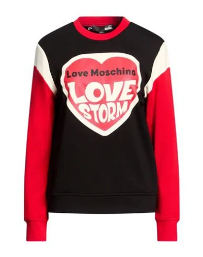 Love Moschino Woman Sweatshirt Black Size 6 Cotton In Multi