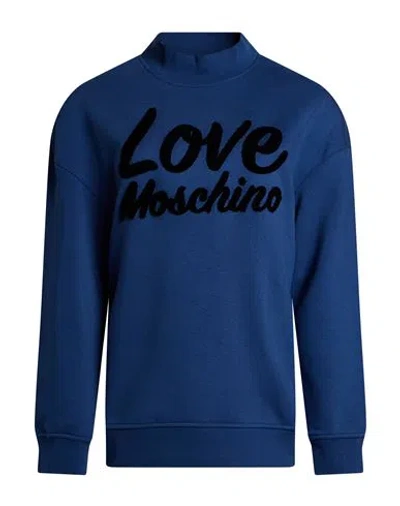 Love Moschino Woman Sweatshirt Blue Size 2 Cotton, Polyester