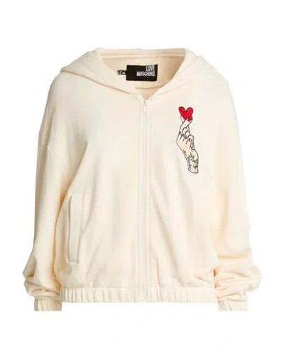Love Moschino Woman Sweatshirt Cream Size 2 Cotton In White