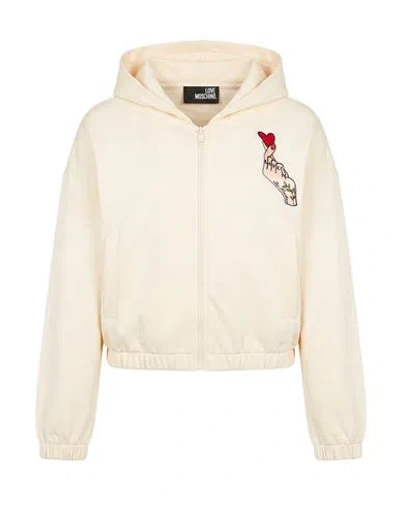 Love Moschino Woman Sweatshirt Cream Size 4 Cotton In Neutral