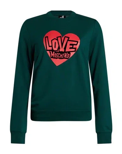 Love Moschino Woman Sweatshirt Dark Green Size 6 Cotton, Modal, Elastane