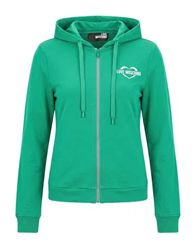 Love Moschino Woman Sweatshirt Green Size 8 Cotton, Elastane