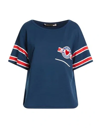 Love Moschino Woman Sweatshirt Midnight Blue Size 8 Cotton, Elastane