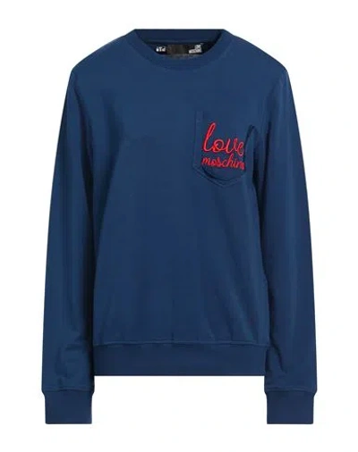Love Moschino Woman Sweatshirt Navy Size 10 Cotton, Elastane In Blue