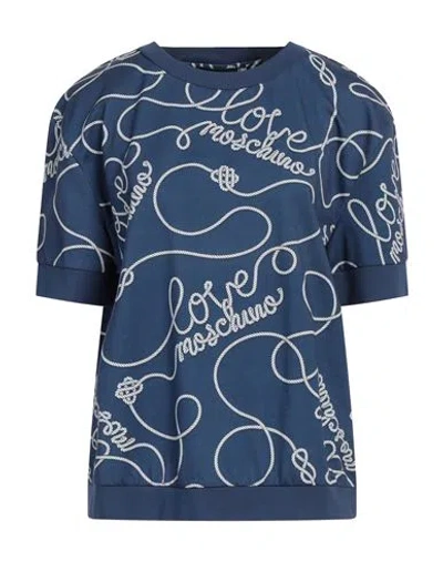 Love Moschino Woman Sweatshirt Navy Size 8 Cotton, Elastane In Blue
