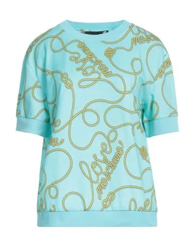 Love Moschino Woman Sweatshirt Turquoise Size 8 Cotton, Elastane In Blue