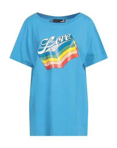 Love Moschino Woman T-shirt Azure Size 10 Cotton In Blue