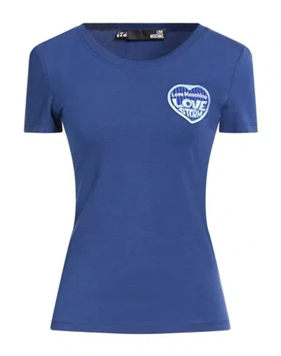 Love Moschino Woman T-shirt Blue Size 10 Cotton, Elastane