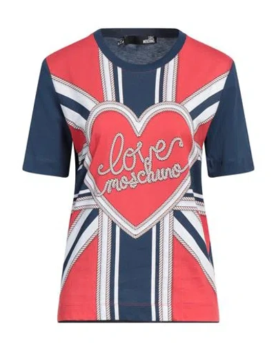 Love Moschino Woman T-shirt Navy Size 8 Cotton, Elastane