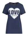 Love Moschino Woman T-shirt Navy Size 8 Cotton In Navy