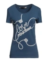 Love Moschino Woman T-shirt Navy Size 8 Cotton, Elastane In Navy