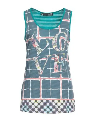 Love Moschino Woman Tank Top Green Size 10 Cotton