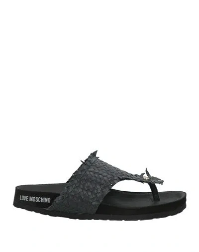 Love Moschino Woman Thong Sandal Black Size 8 Leather
