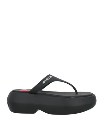 Love Moschino Woman Thong Sandal Black Size 8 Pvc - Polyvinyl Chloride