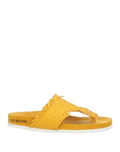 Love Moschino Woman Thong Sandal Marigold Size 8 Leather In Yellow