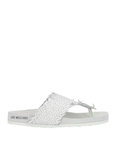 Love Moschino Woman Thong Sandal White Size 6 Leather