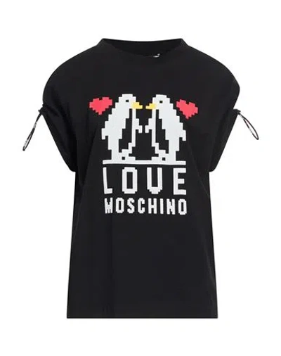 Love Moschino Woman T-shirt Black Size 10 Cotton, Elastane