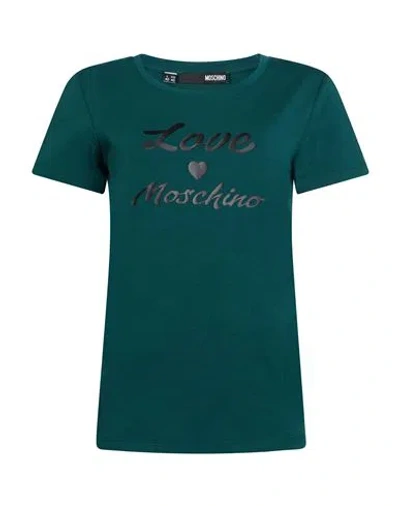 Love Moschino Woman T-shirt Dark Green Size 2 Cotton, Elastane In Animal Print
