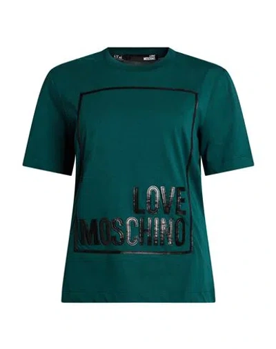 Love Moschino Woman T-shirt Deep Teal Size 6 Cotton, Elastane In Gold