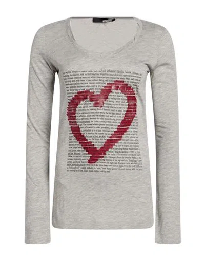 Love Moschino Woman T-shirt Light Grey Size 6 Modal, Cotton In Gray