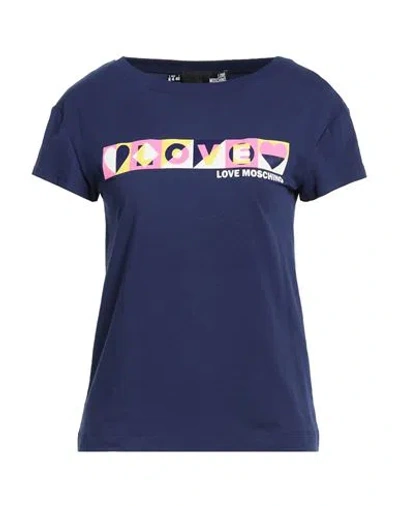 Love Moschino Woman T-shirt Midnight Blue Size 8 Cotton, Elastane