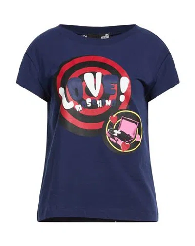 Love Moschino Woman T-shirt Navy Size 10 Cotton, Elastane In Blue