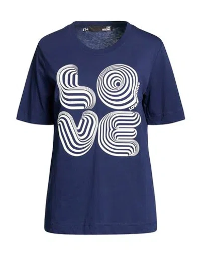 Love Moschino Woman T-shirt Navy Size 8 Cotton In Blue