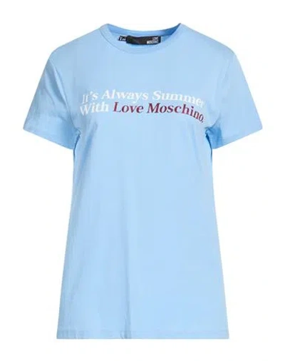 Love Moschino Woman T-shirt Sky Blue Size 8 Cotton