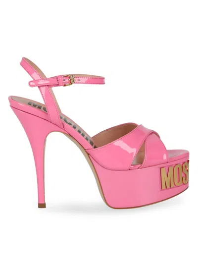 Love Moschino Women's 115mm Patent Logo Platform Leather Sandals