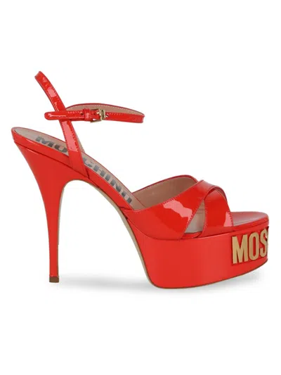 Love Moschino Women's 125mm Logo Plaque Patent Platform Sandals