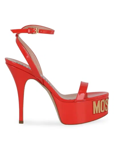 Love Moschino Women's 125mm Patent Leather Logo-letter Platform Sandals