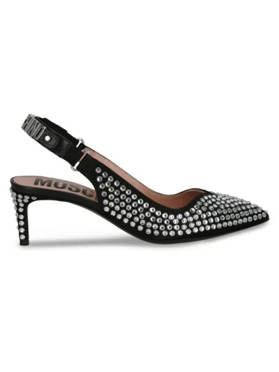 Love Moschino Women's 60mm Crystal-embellished Satin Slingback Pumps