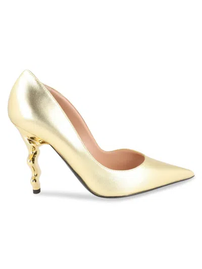 Love Moschino Women's 95mm Gold Metal Sculpted Heel Leather Pumps