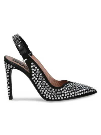 Love Moschino Women's 95mm Satin Crystal-embellished Slingback Pumps