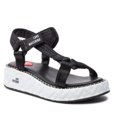 Love Moschino 50mm Strappy Wedge Sandals In Black