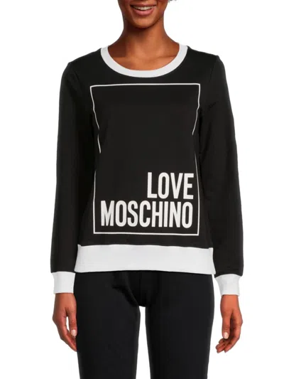 Love Moschino Women's Box Logo Crewneck Sweatshirt In Black White