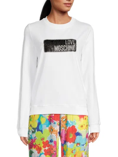 Love Moschino Women's Box Logo Crewneck Sweatshirt In Optical White