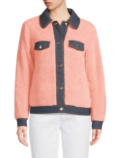 Love Moschino Women's Faux Fur & Denim Trucker Jacket In Pink