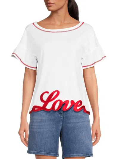 Love Moschino Women's Graphic Boatneck Top In Optical White