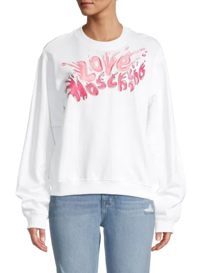 Love Moschino Women's Graphic Crewneck Sweatshirt In White