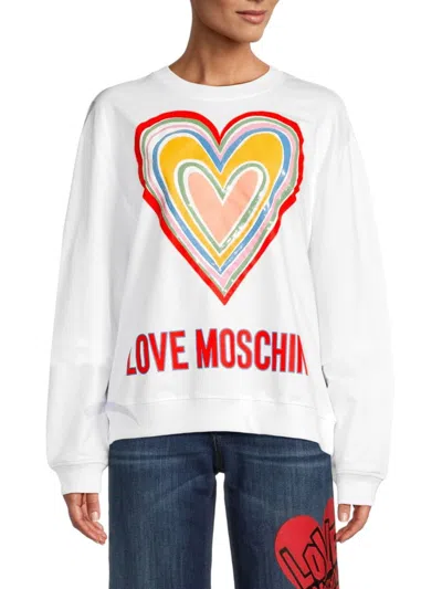 Love Moschino Women's Heart Logo Crewneck Sweatshirt In Optical White