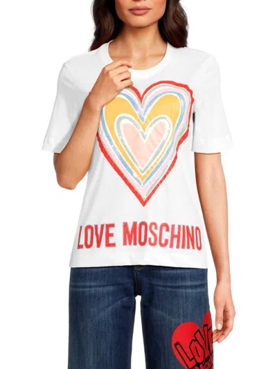 Love Moschino Women's Heart Logo Graphic Tee In Optical White