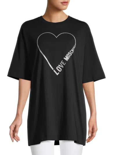 Love Moschino Women's Heart Logo Oversized T-shirt In Black