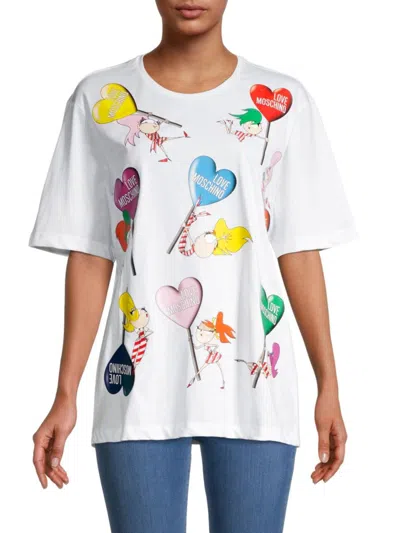 Love Moschino Women's Heart Logo T-shirt In Optical White