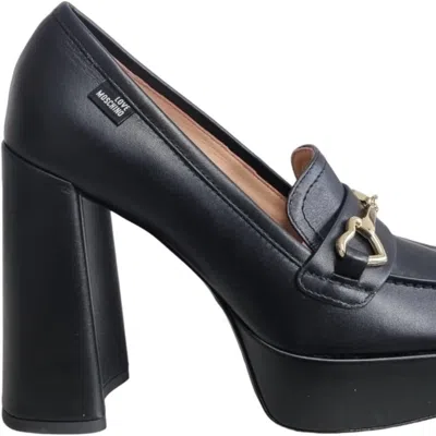 Love Moschino Women's Leather High Heel Loafers In Black