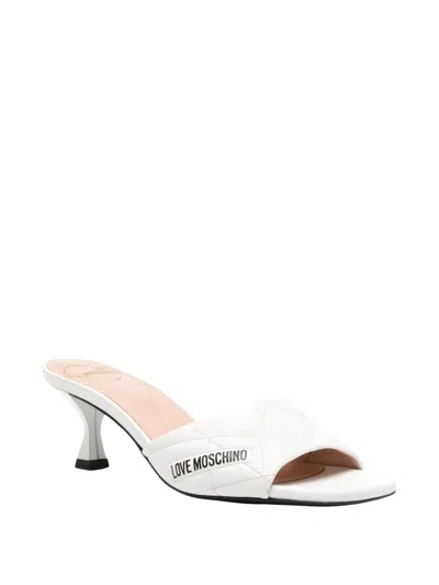 Love Moschino Women's Leather Quilted Heels Mule In White