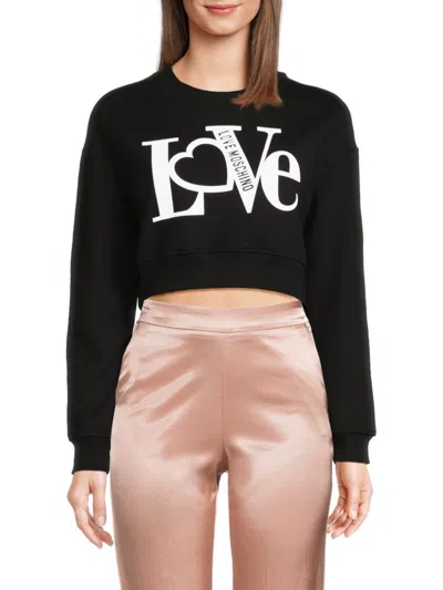 Love Moschino Women's Logo Crewneck Cropped Sweatshirt In Black