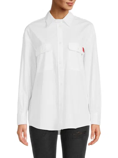 Love Moschino Women's Logo Flap Pocket Button Down Shirt In White